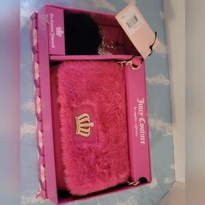 Juicy Couture Hot Pink Faux Fur Crossbody with Gold Crown